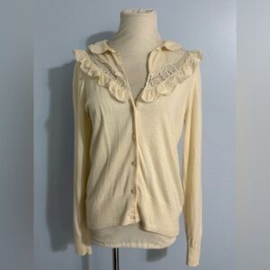 Isabella Sinclair Cottagecore Cream Ruffled Women's Sweater Cardigan